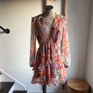 ASOS Design Long Sleeve Mini Dress in Swirl Print Sz: 8 NWT